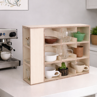 Coffee Tea Mug Cup Display Shelf With Side Compartments (Cream White)