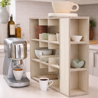 Coffee Tea Mug Cup Display Shelf With Side Compartments (Cream White)
