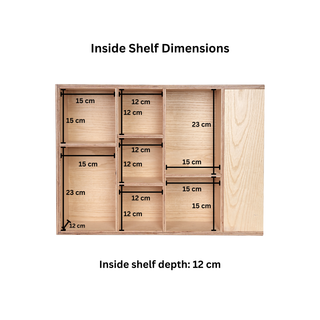 Wooden Display Shelf with Side Compartments for Mugs, Cups & Small Collectibles