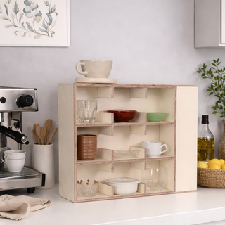 Coffee Tea Mug Cup Display Shelf With Side Compartments (Cream White)