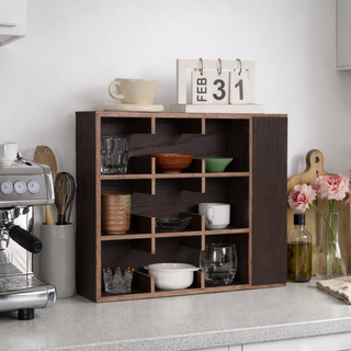 Coffee Tea Mug Cup Display Shelf With Side Compartments (Dark Brown)