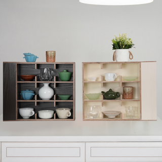 Coffee Tea Mug Cup Display Shelf With Side Compartments (Dark Brown)