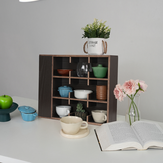 Coffee Tea Mug Cup Display Shelf With Side Compartments (Dark Brown)