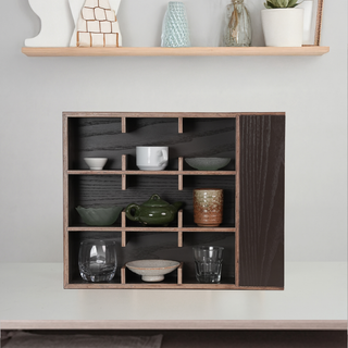 Coffee Tea Mug Cup Display Shelf With Side Compartments (Dark Brown)