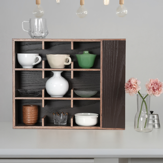 Coffee Tea Mug Cup Display Shelf With Side Compartments (Dark Brown)