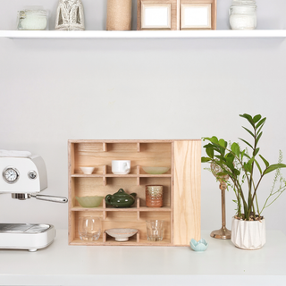 Coffee Tea Mug Cup Display Shelf With Side Compartments (Natural)