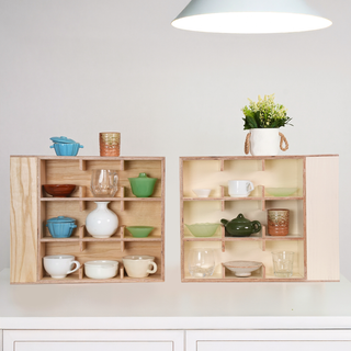 Coffee Tea Mug Cup Display Shelf With Side Compartments (Natural)