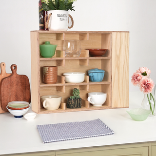 Coffee Tea Mug Cup Display Shelf With Side Compartments (Natural)