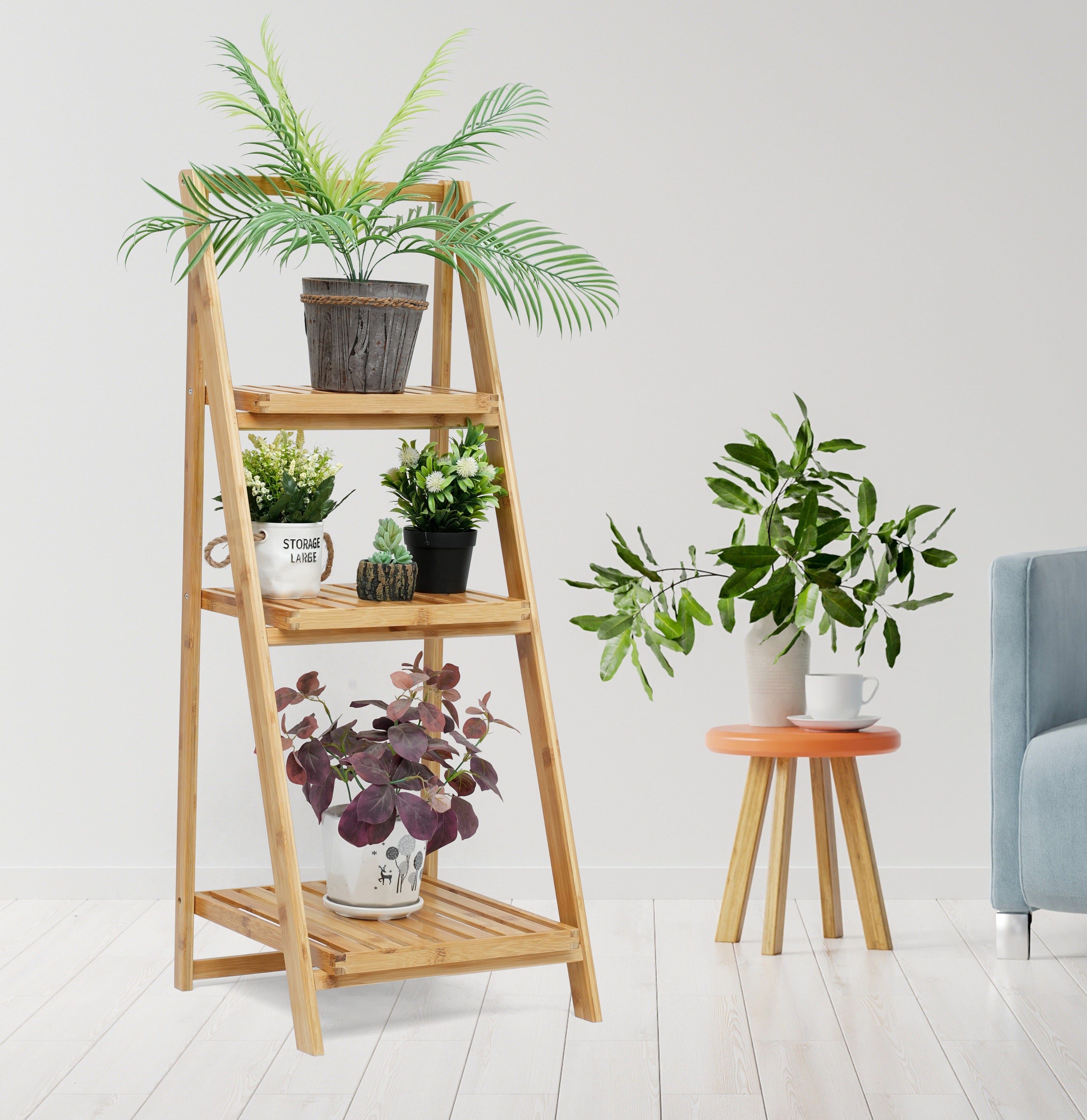 3-tier Folding Bamboo Flower Shelf store L5