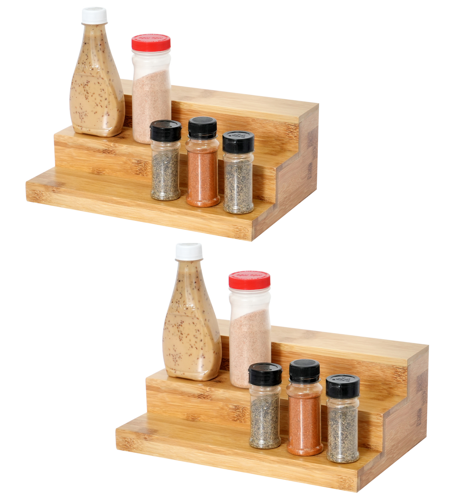 3 Tier Step Bamboo Spice Rack Organiser Set of 2 Bamboo Homebody