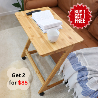 Bamboo TV Tray Table with Wheels (Z Shape)