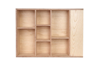 Wooden Display Shelf with Side Compartments for Mugs, Cups & Small Collectibles