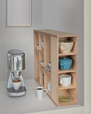 Wooden Display Shelf with Side Compartments for Mugs, Cups & Small Collectibles