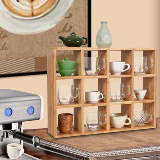Coffee Tea Mug Shelf Organiser Cup Holder Storage Bamboo 12 Slots