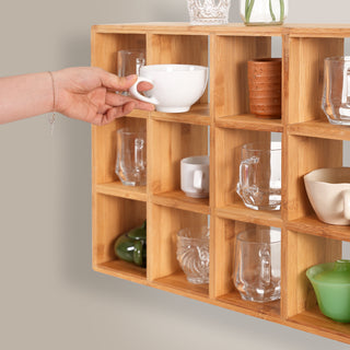 Coffee Tea Mug Shelf Organiser Cup Holder Storage Bamboo 12 Slots