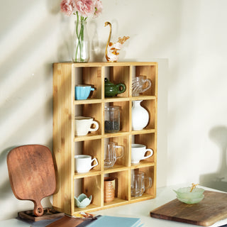 Coffee Tea Mug Shelf Organiser Cup Holder Storage Bamboo 12 Slots